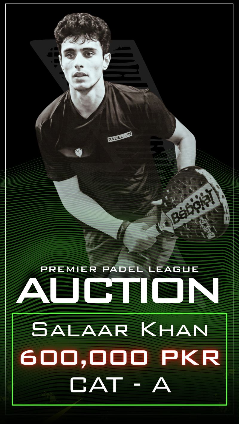 Premier Padel League auction card for Salaar Khan