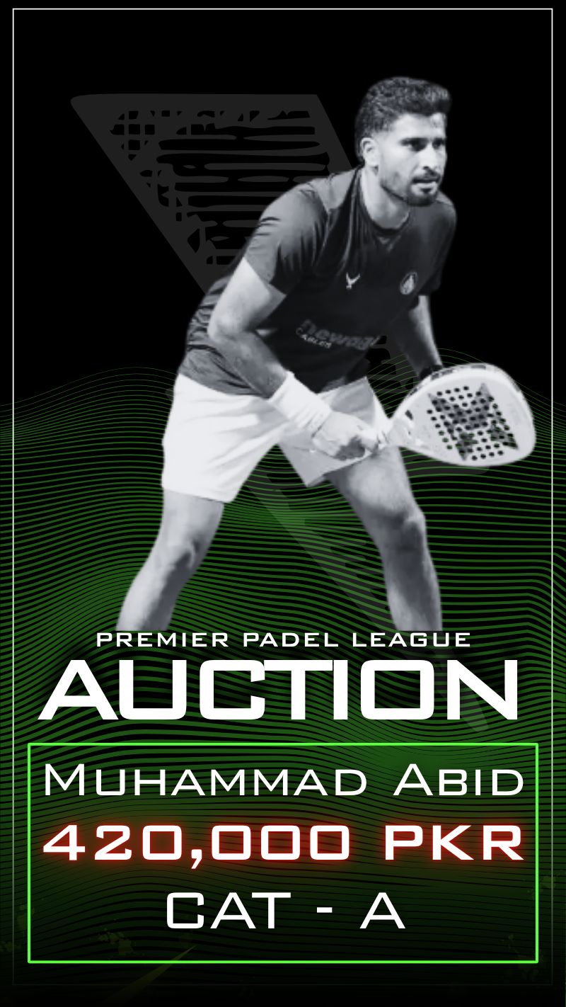 Premier Padel League auction card for Muhammad Abid