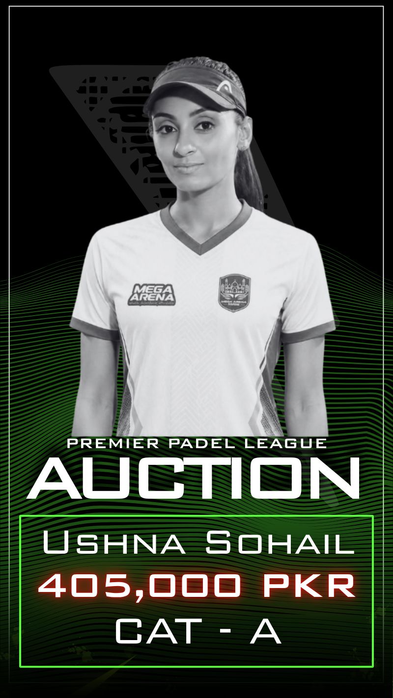 Premier Padel League auction card for Ushna Sohail
