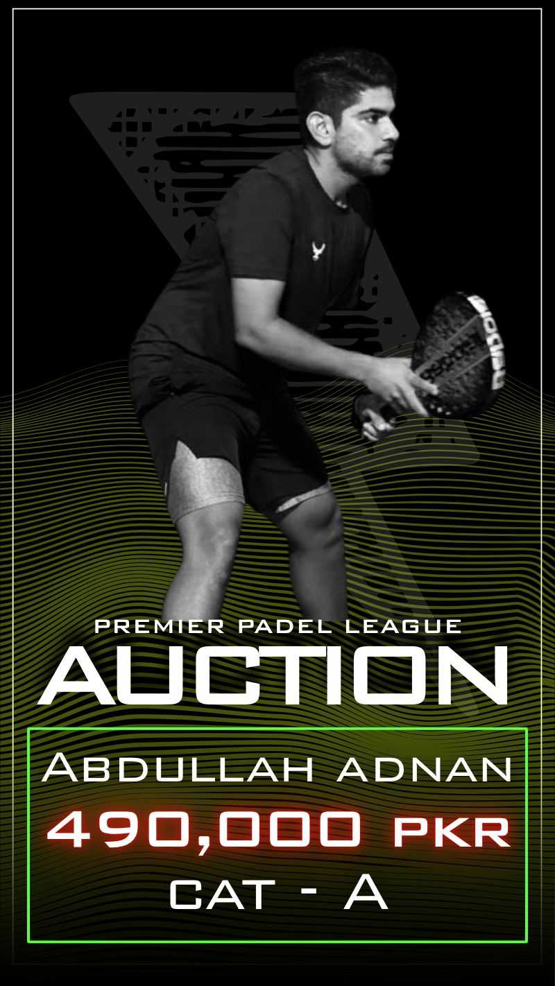 Premier Padel League auction card for Abdullah Adnan
