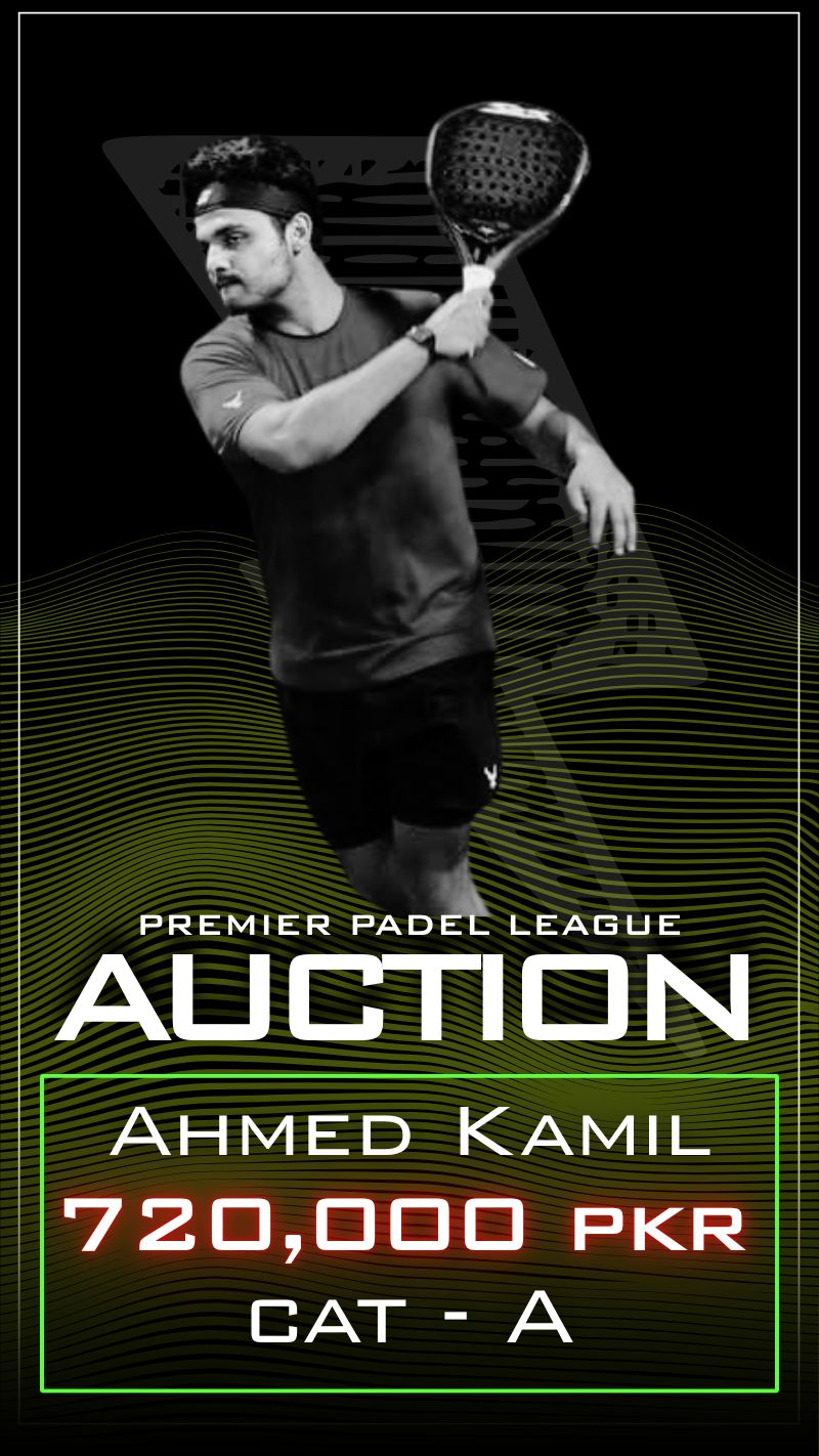 Premier Padel League auction card for Ahmed Kamil