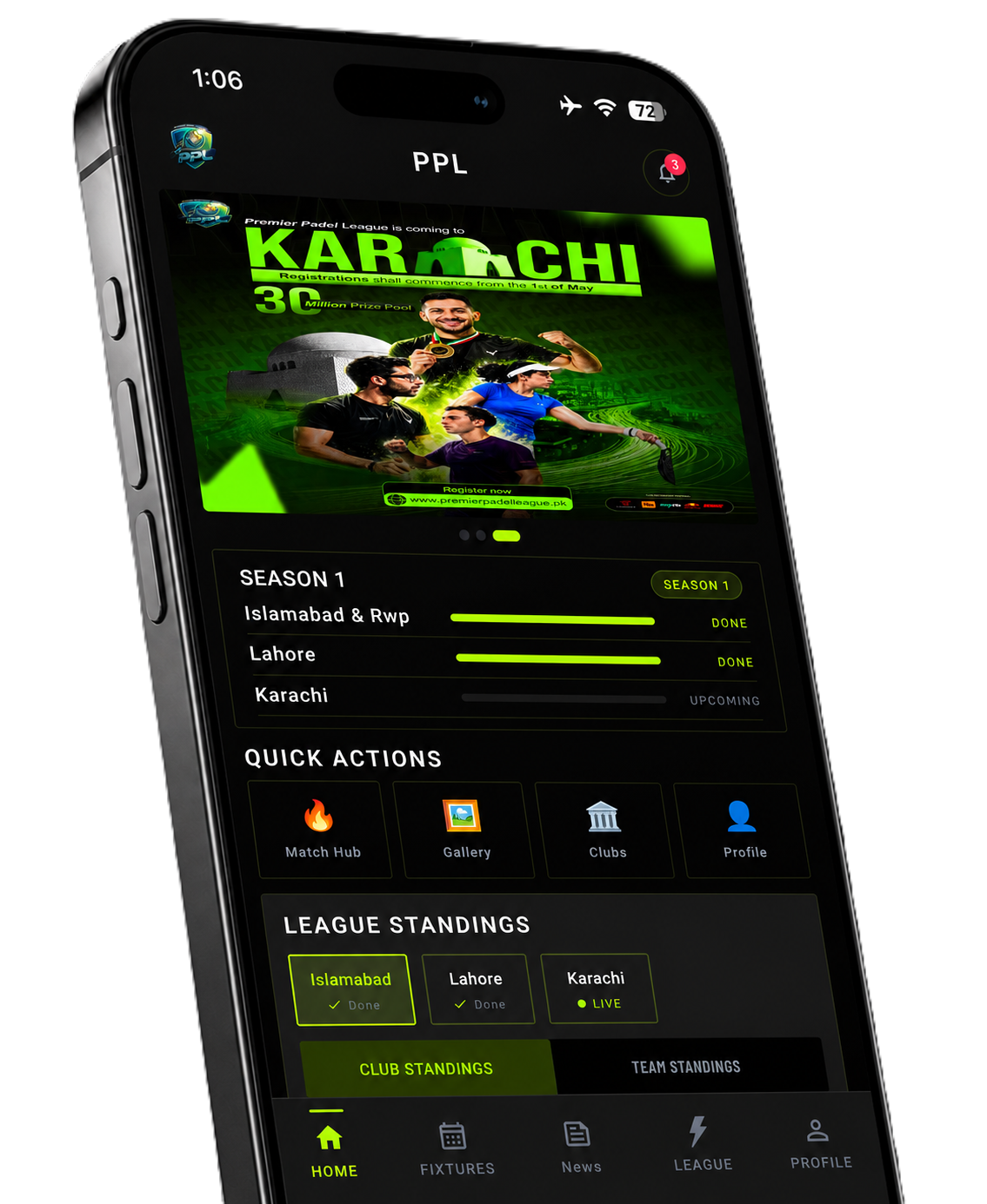 Premier Padel League mobile app preview